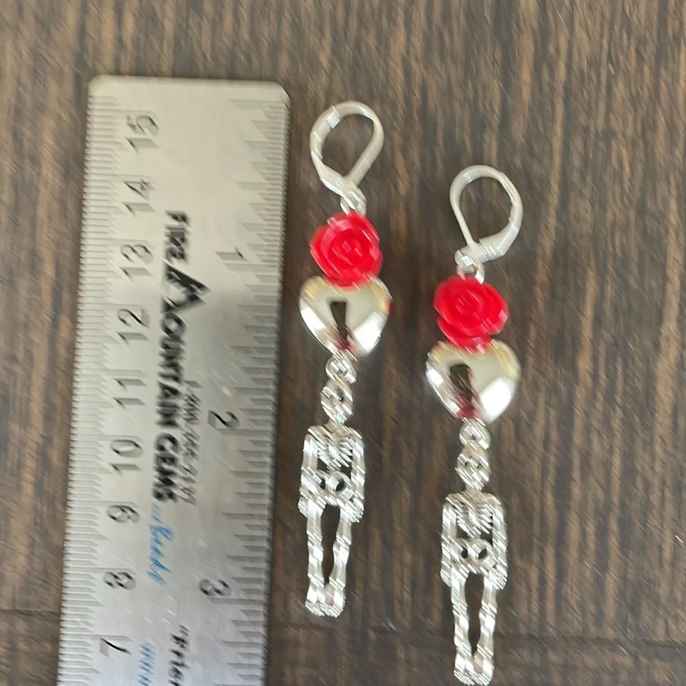 HAND CRAFTED SKELETON EARRINGS  Skeleton Charms  Hearts  Rose Beads